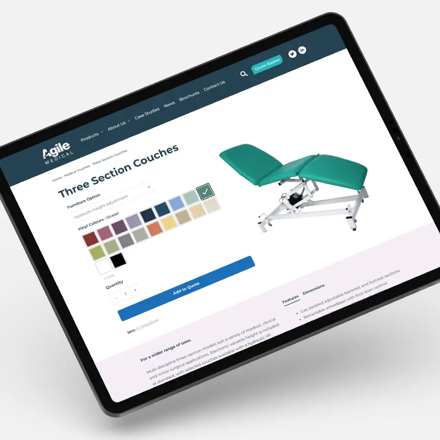 Agile Medical website being displayed on a Tablet