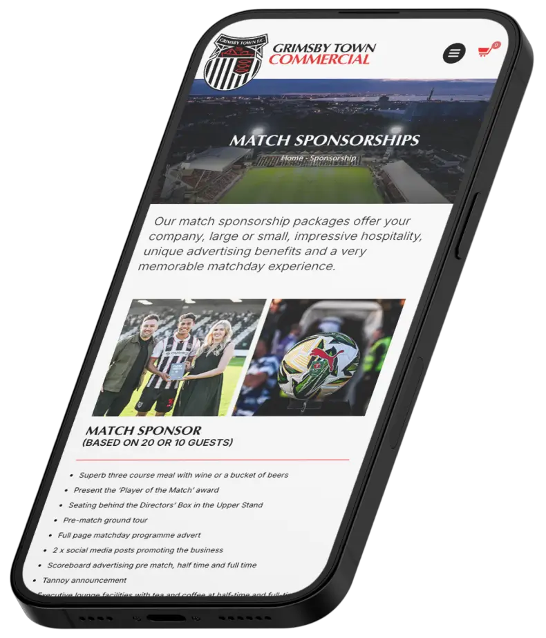 Grimsby town fc website displayed on a phone