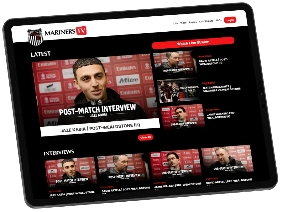 Mariners tv website displayed on a tablet