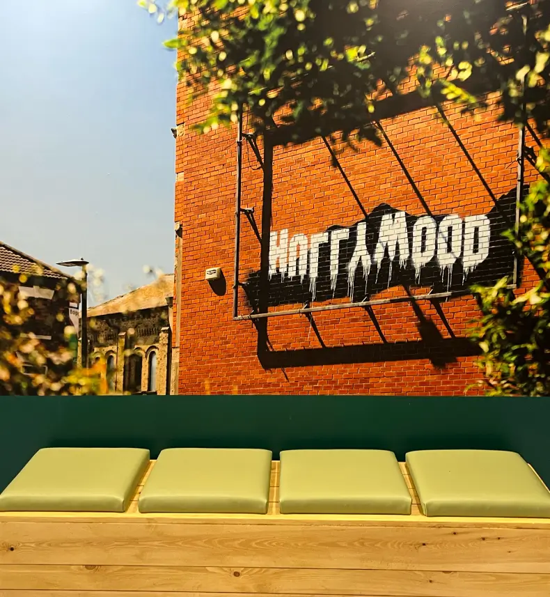 Hullywood Mural spray-painted on a wall