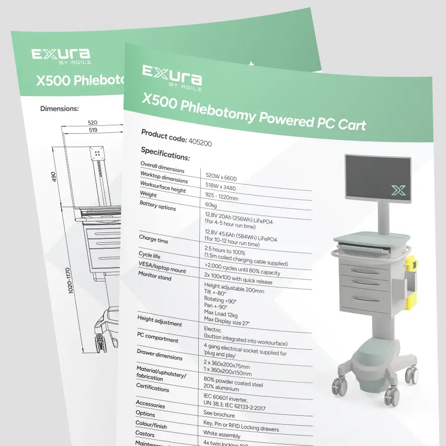 Exura x500 phlebotomy powered pc cart datasheet