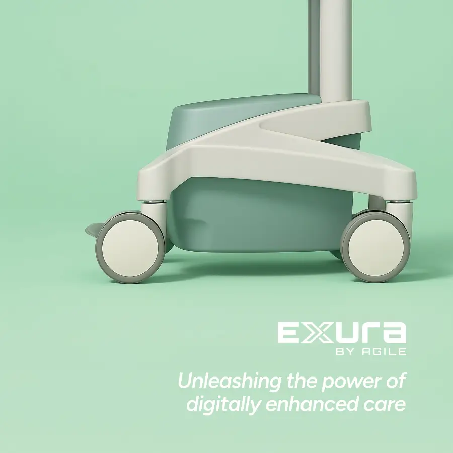 Exura logo with a trolley in the background