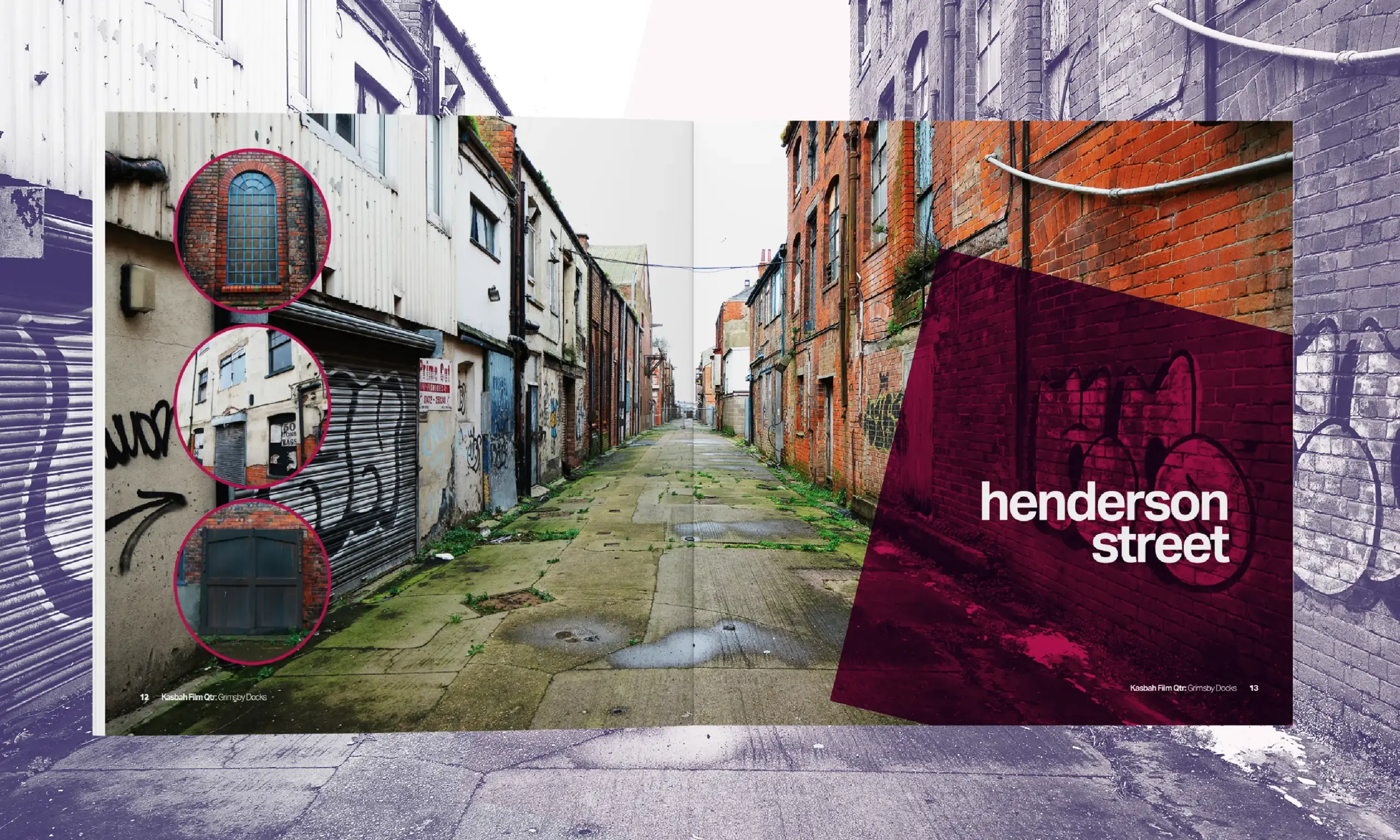 A street in the KFQ named henderson street featuring spray painted walls