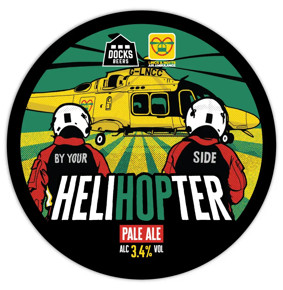 Docks Beers & Lincs/Notts Air Ambulance collab Helihopter Beer Matt