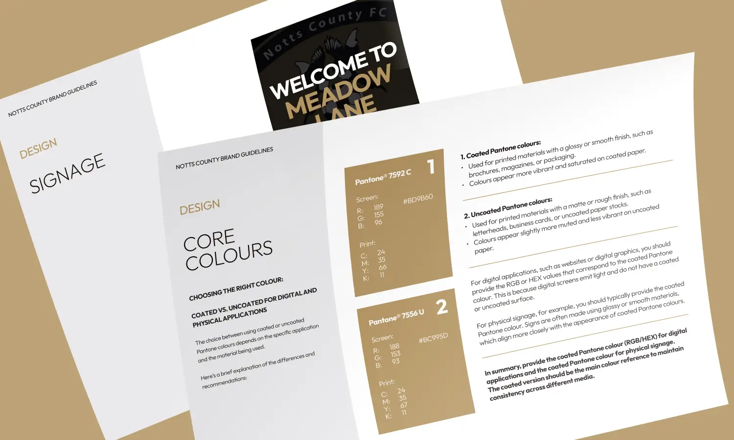 Notts County FC signage and core colours from the brand guidelines