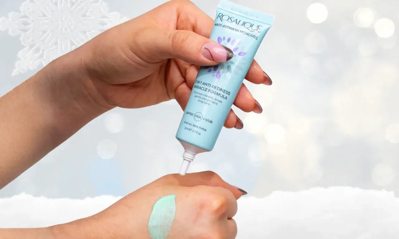 Rosalique 3 in 1 Anti-Redness cream being squeezed onto a hand