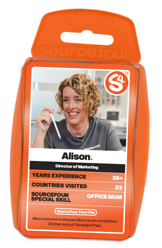 Orange Top trumps themed cards as Alison from Sourcefour
