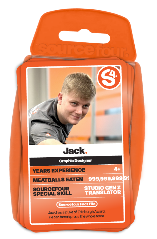 Sourcefour Top Trumps style card featuring graphic designer Jack