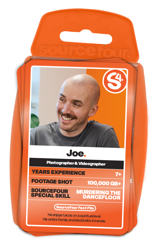 Sourcefour Top Trumps style card featuring photographer and videographer Joe