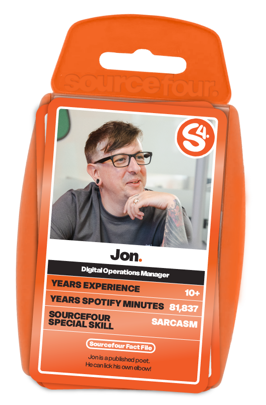 Orange Top trumps themed cards as Jon from Sourcefour