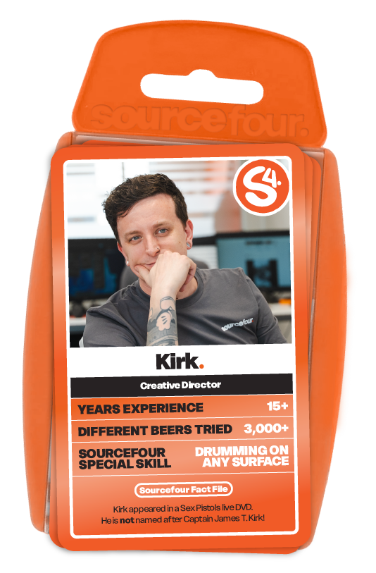 Orange Top trumps themed cards as Kirk from Sourcefour