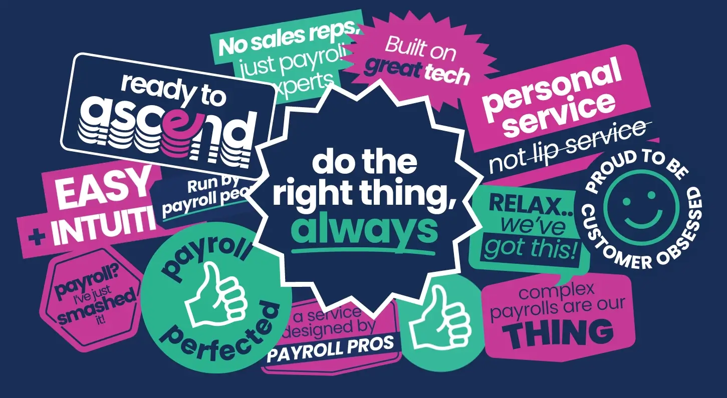 Ascend payroll stickers in a collage