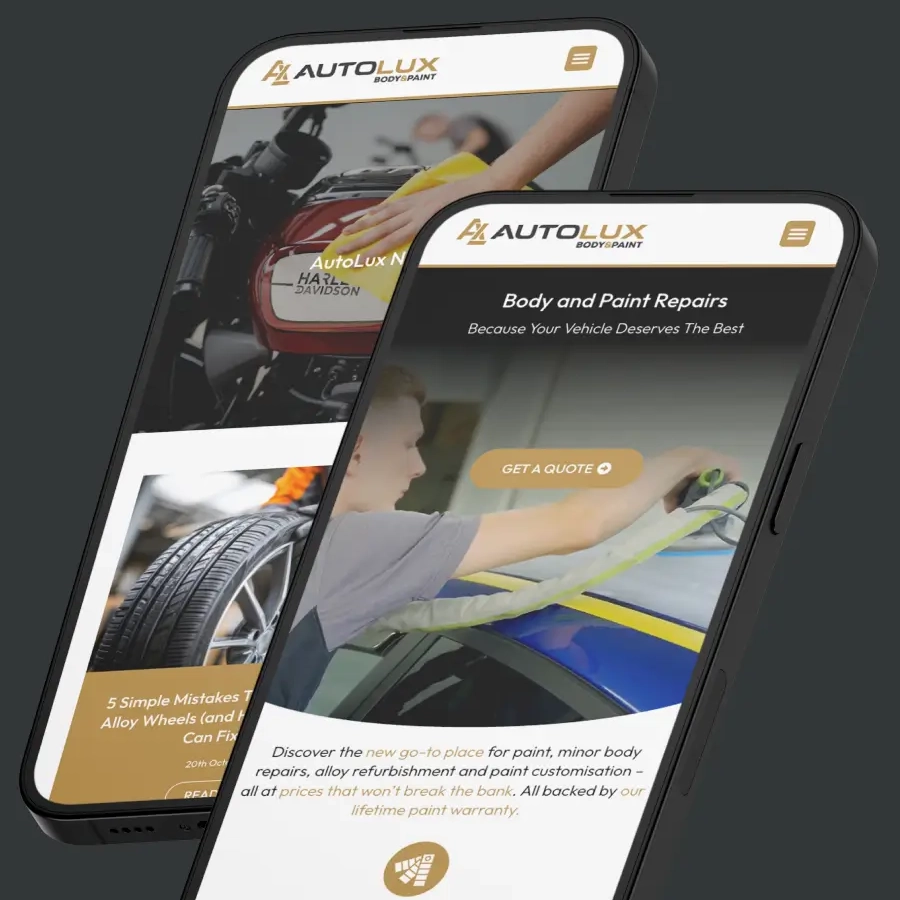 Autolux webiste displayed on a phone