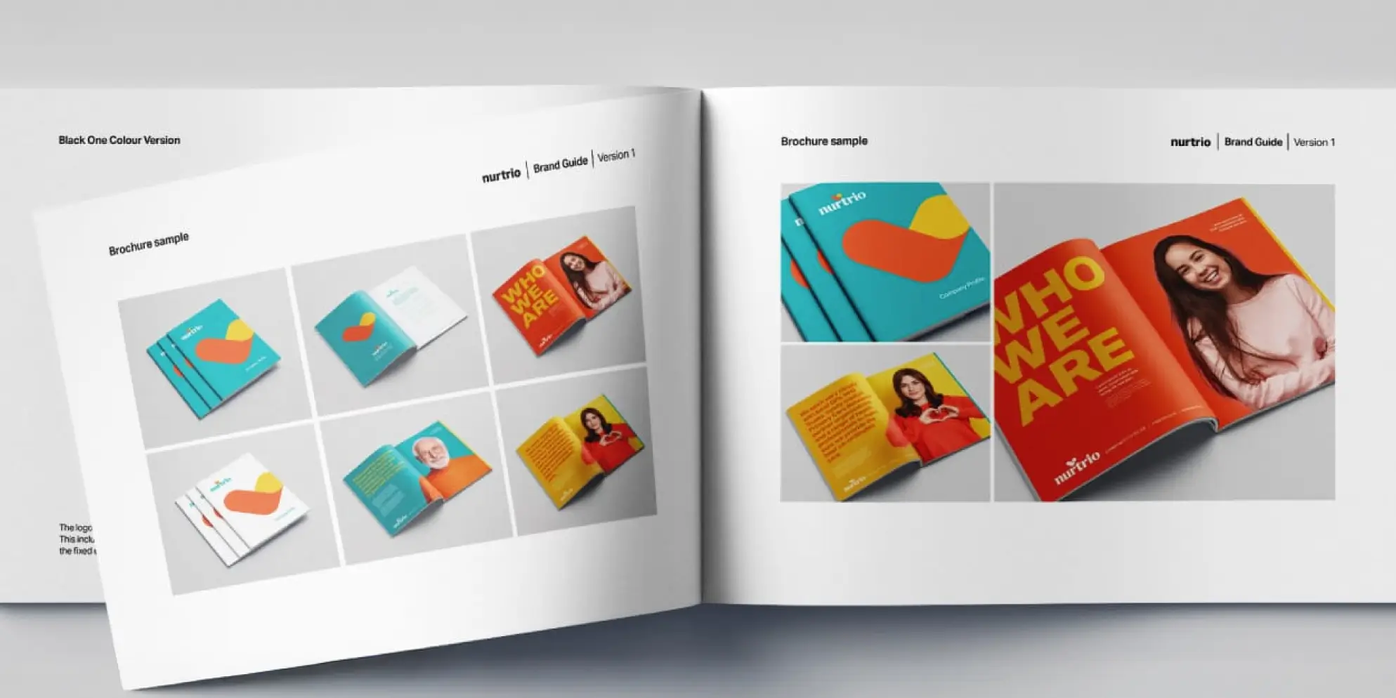 Nurtrio brand guidelines document shown open