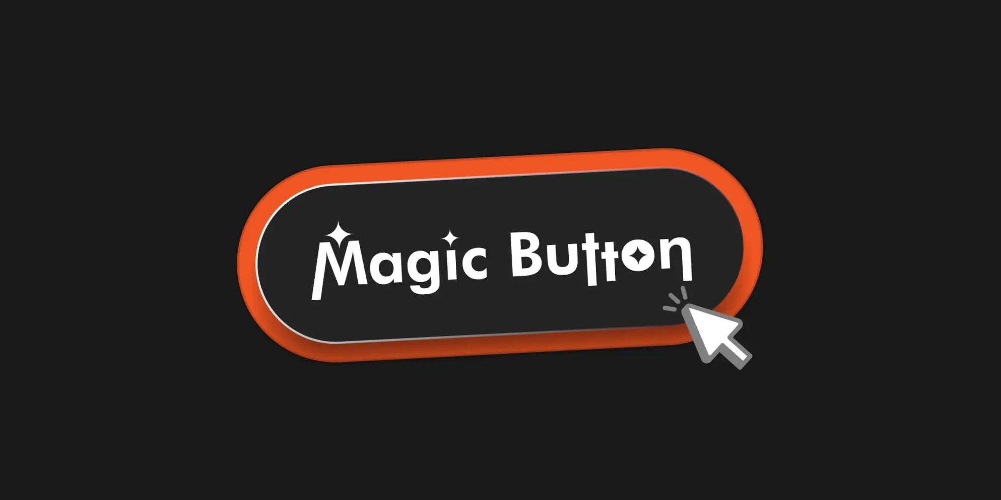 A black button with an orange border labeled "Magic Button" is clicked by a white cursor. Below, the logo "S4 sourcefour branding and digital marketing" is displayed.