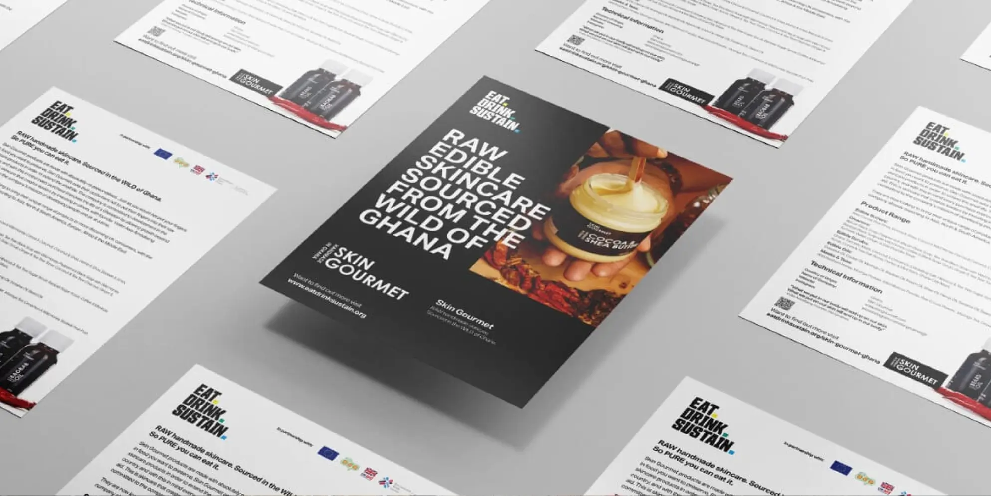 Eat Drink Sustain brochure pages shown on grey background