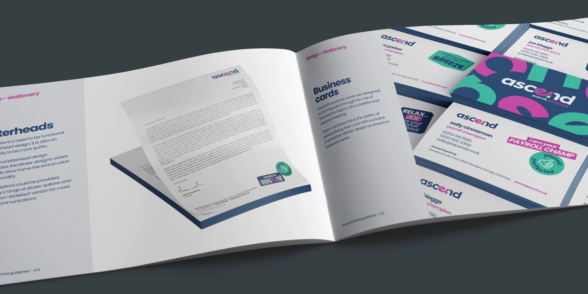 Ascend Payroll Brand Guidelines printed brochure designed and printed by Sourcefour