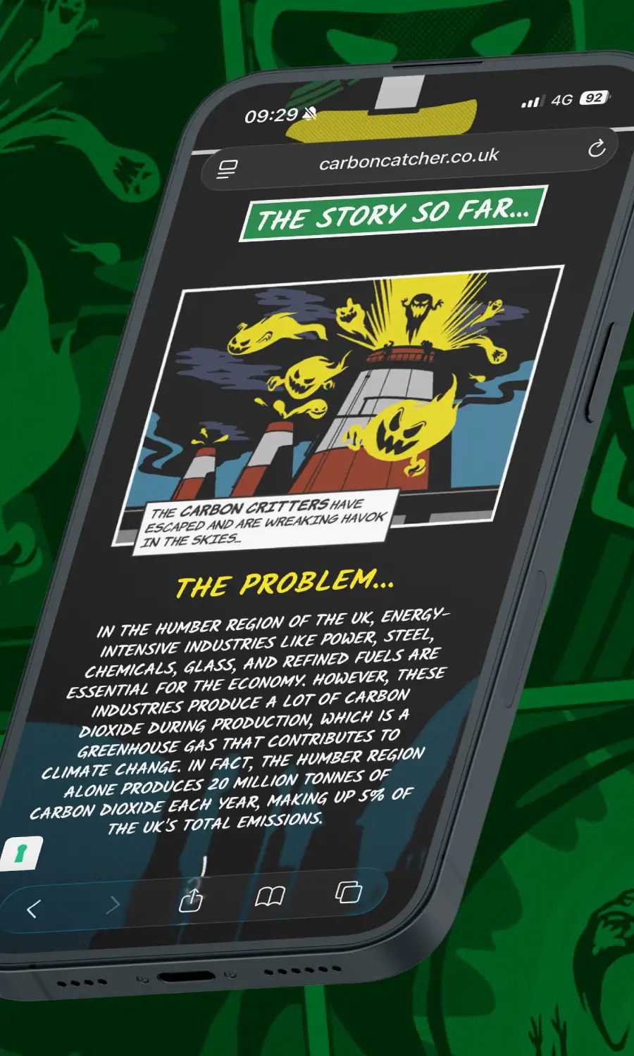 Carbon Catcher website displayed on a Phone