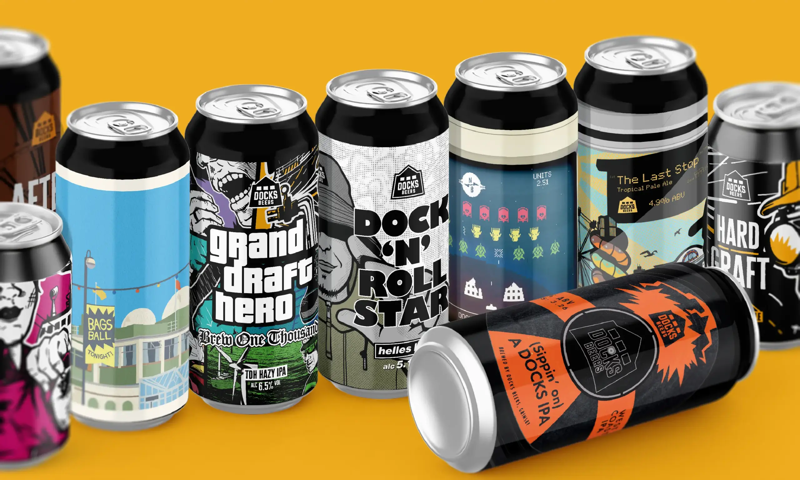 Multiple Docks beers branded cans