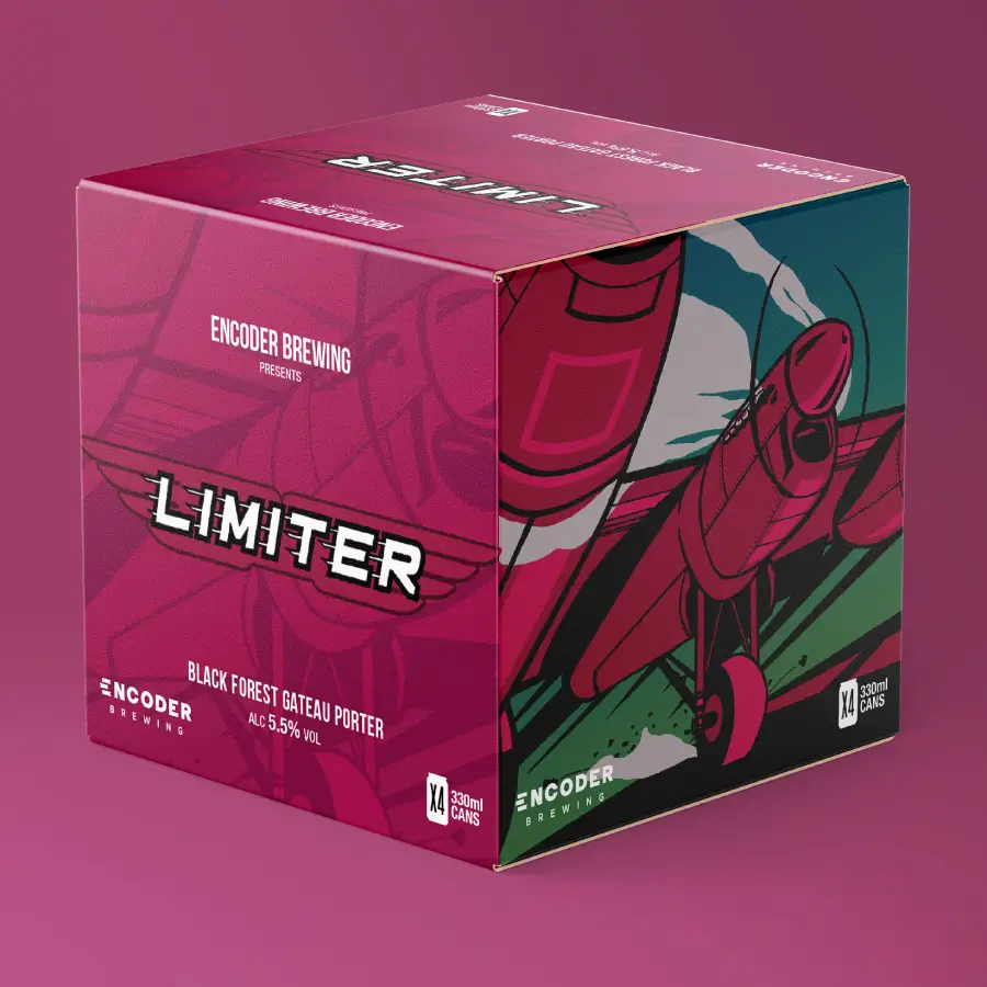 Limiter Black Forest Gateau Porter Four Pack Box Artwork for Encoder Brewing