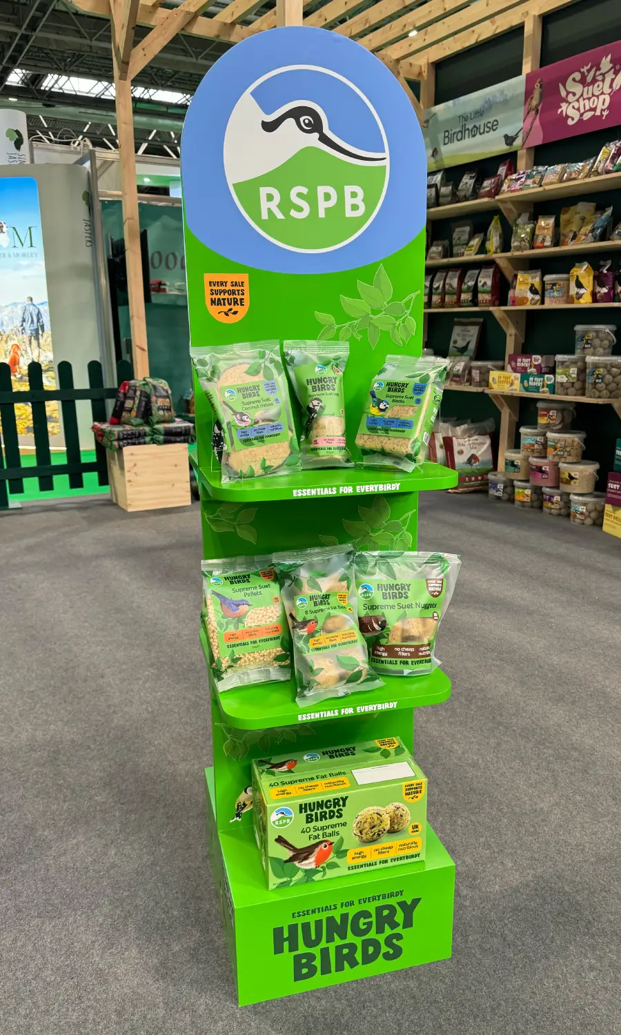 Harvest RSPB Products on a product stand