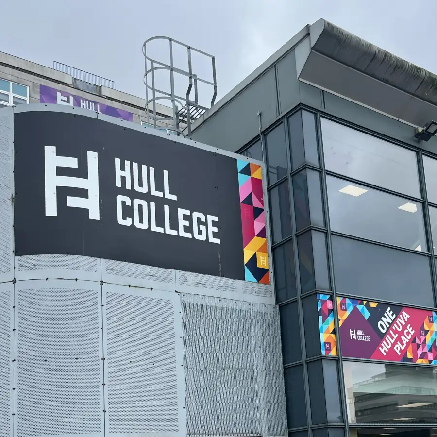 Hull college exterior banners on their college building