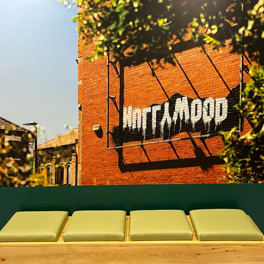 Hullywood logo spray painted onto a wall