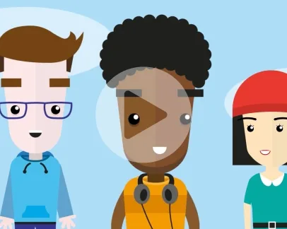 Three illustrated cartoon characters for Curious Minds animation