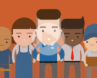 Five cartoon style characters designed for a Yorkshire Apprenticeship Hub animation