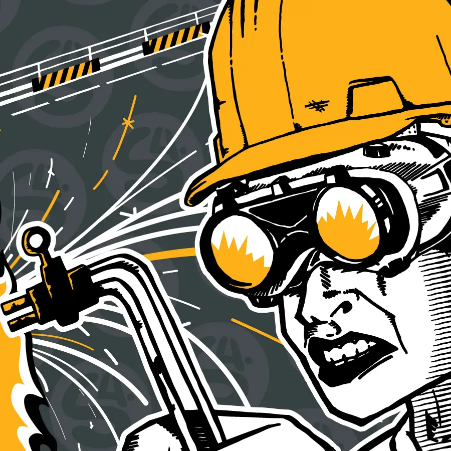 Docks Beers illustration of a woman welding