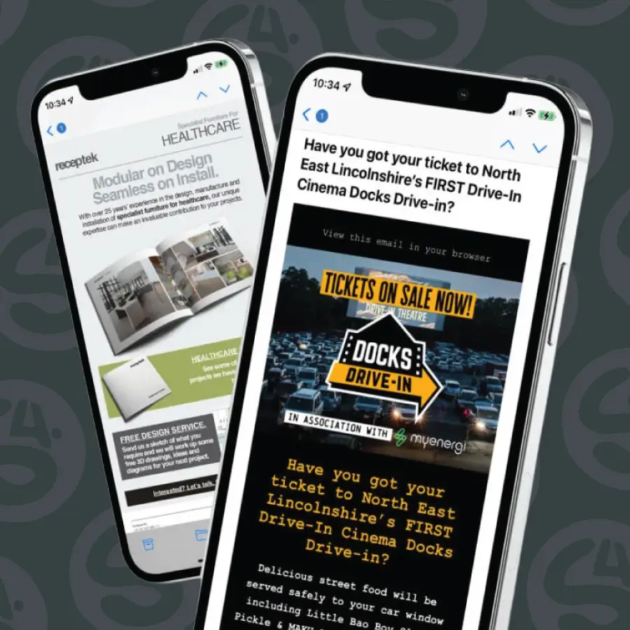 An email being displayed on a phone of Docks Drive-In and Receptek Healthcare