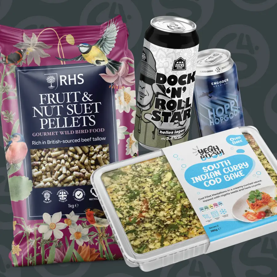 Different packaging designs for Docks Beers, RHS, Encoder Brewery and Waitrose designed by Sourcefour