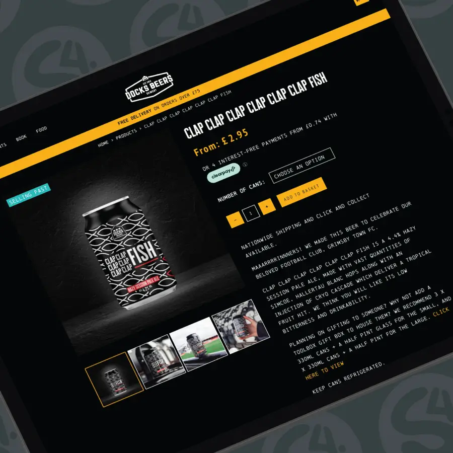 An example e-commerce website designed and built by Sourcefour for Docks Beers